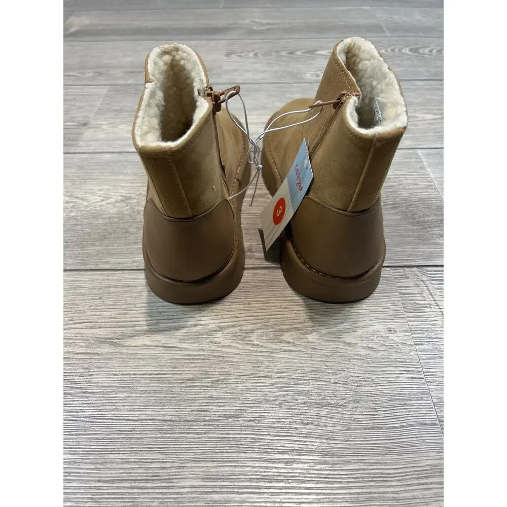 Cat & Jack Girls' Honor Faux Suede Style Boots Cognac 3 NWT